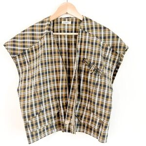 JOBIS Sportwear Plaid Oversized Sleeveless Zipper Front Blouse (M)